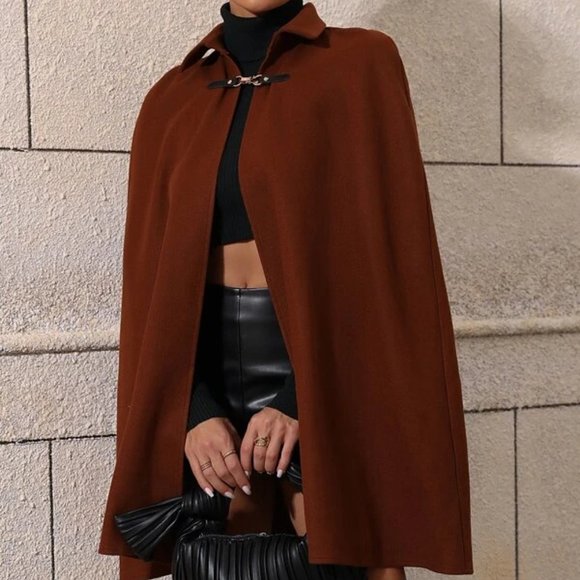 Horsebit clousure Cape Overcoat Jacket brown - Picture 4 of 5